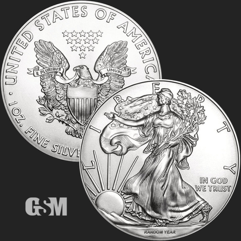 Sovereign American Silver Eagle on the left